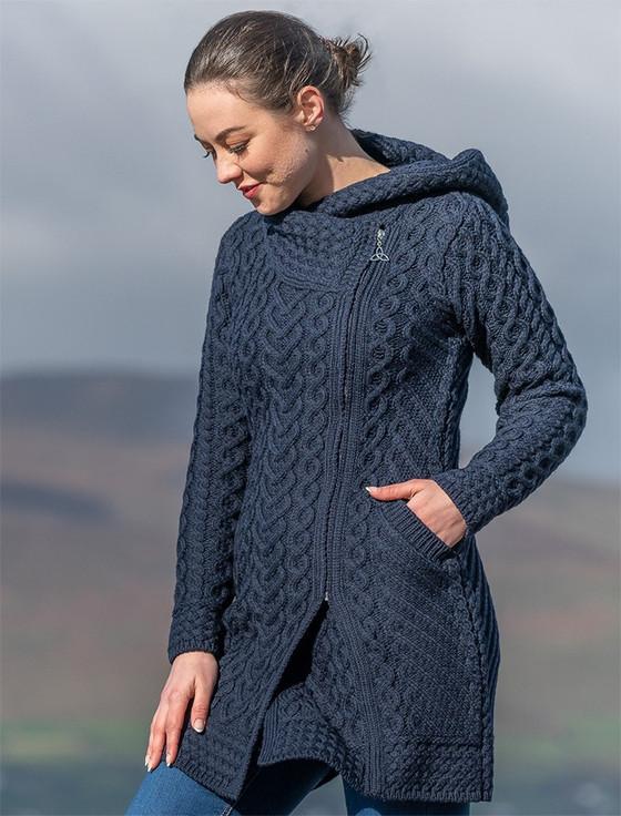 Aran Cashmere Claddagh Heart Design Side Zip Coatigan‎‎‎
