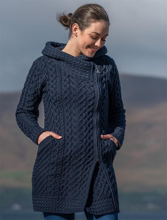 Aran Cashmere Claddagh Heart Design Side Zip Coatigan‎‎‎