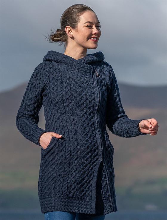 aran cashmere Claddagh Heart Design Side Zip Coatigan‎‎‎