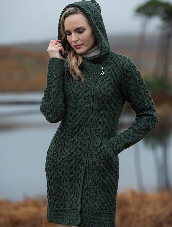 Aran Cashmere Claddagh Heart Design Side Zip Coatigan‎
