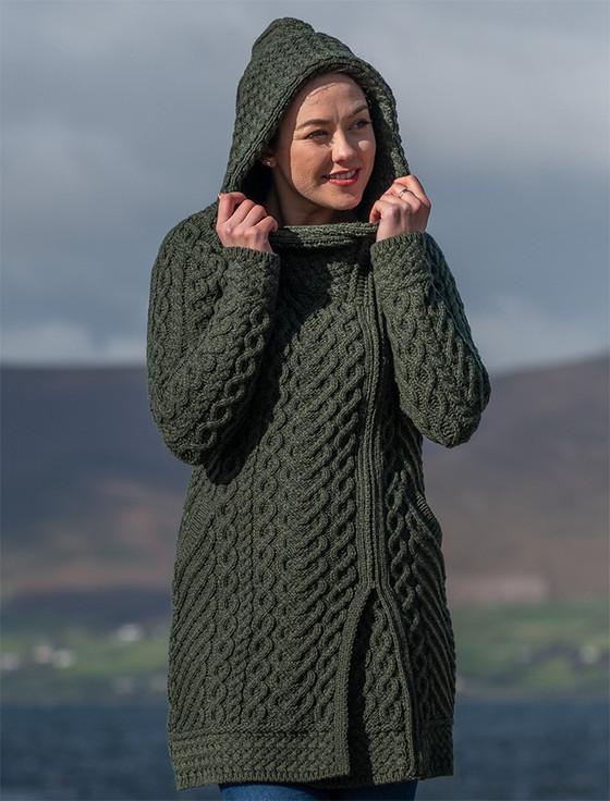 aran cashmere Claddagh Heart Design Side Zip Coatigan‎