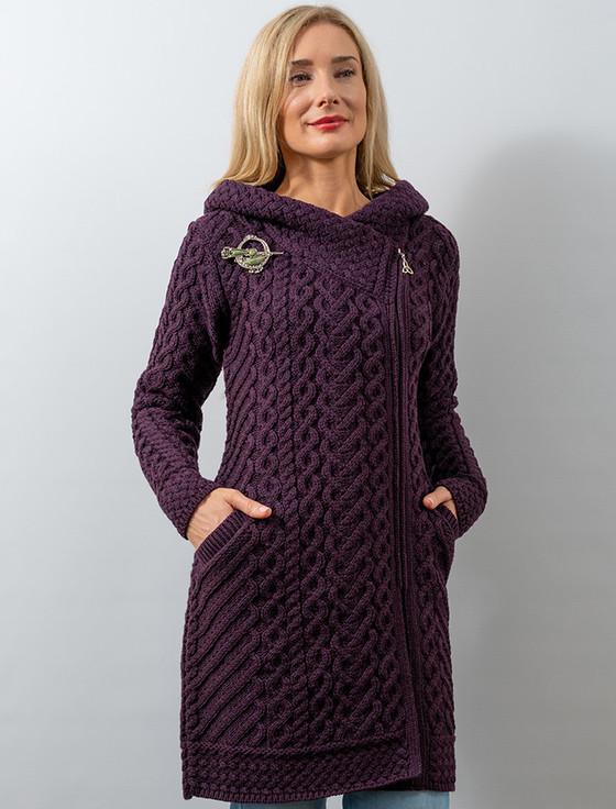 aran cashmere ‎‎Claddagh Heart‎ Design Side Zip ‎Coatigan‎‎‎