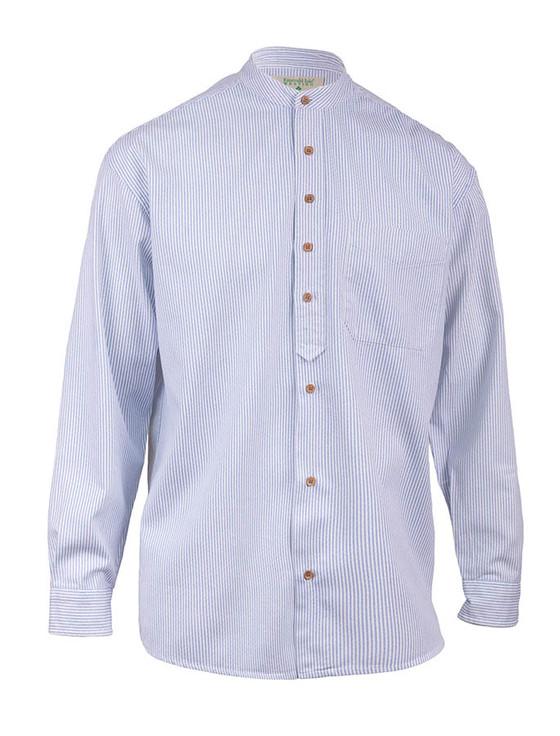 Aran Cashmere Cotton Grandfather Shirt - Blue Pin Stripe