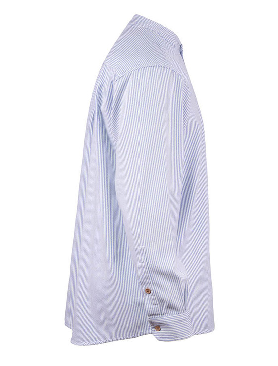 Aran Cashmere Cotton Grandfather Shirt - Blue Pin Stripe