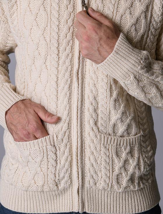 Aran Cashmere Diamond And Cable Knit Zip Cardigan With Pockets