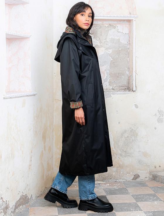 Aran Cashmere Donegal Ladies Waterproof Full Length Coat - Black