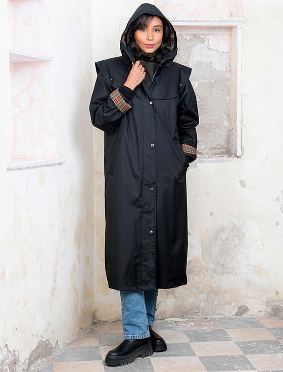 Aran Cashmere Donegal Ladies Waterproof Full Length Coat - Black
