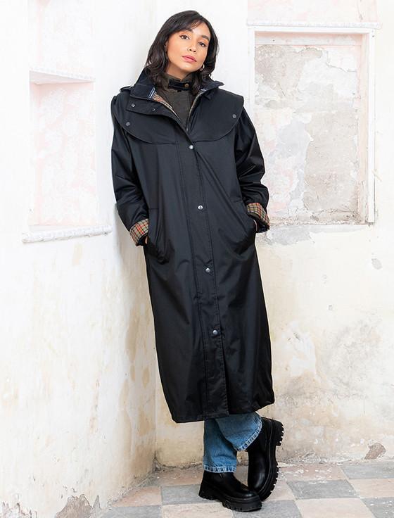 aran cashmere Donegal Ladies Waterproof Full Length Coat - Black