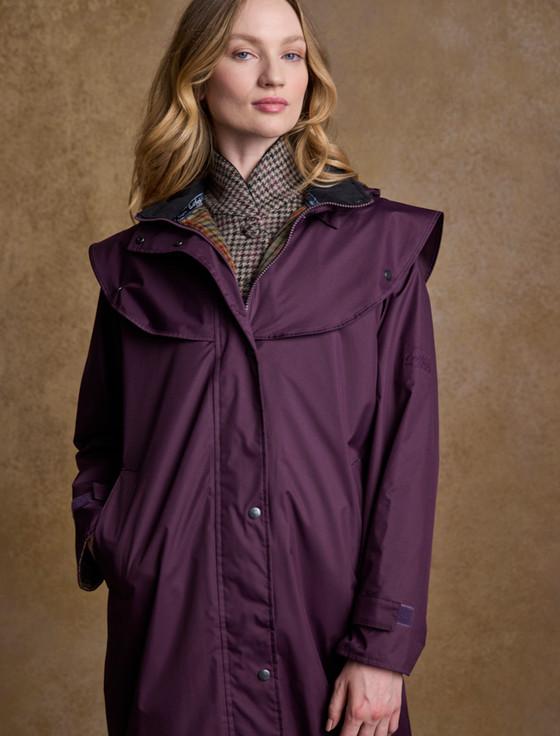 Aran Cashmere Donegal Ladies Waterproof Full Length Coat - Blackberry