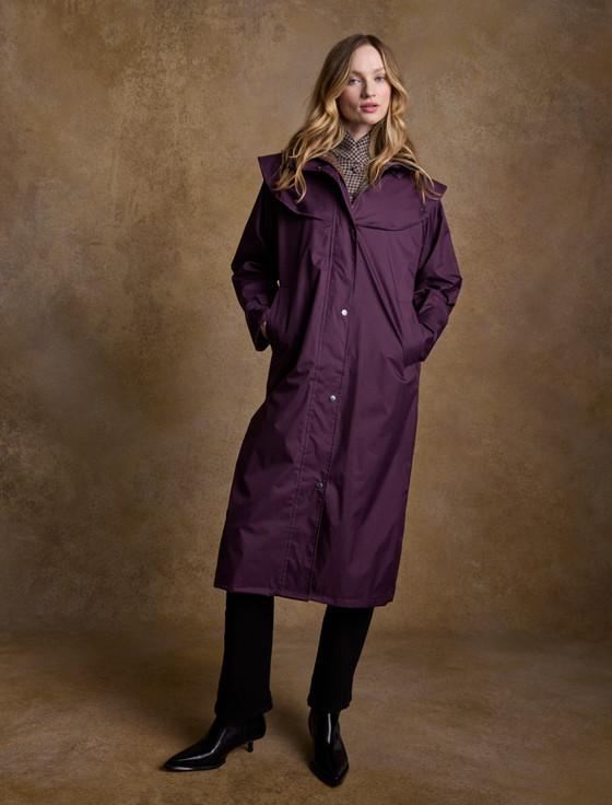 Aran Cashmere Donegal Ladies Waterproof Full Length Coat - Blackberry