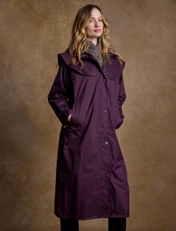 aran cashmere Donegal Ladies Waterproof Full Length Coat - Blackberry