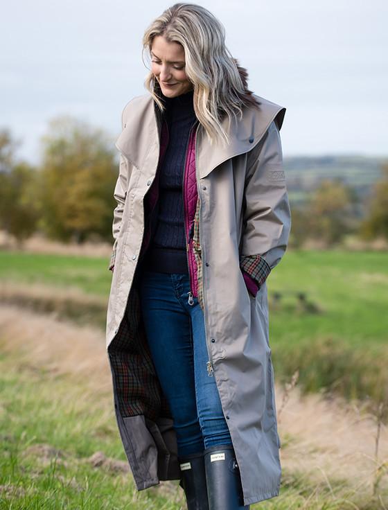 Aran Cashmere Donegal Ladies Waterproof Full Length Coat - Chinchilla