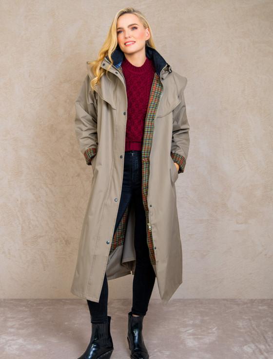 aran cashmere Donegal Ladies Waterproof Full Length Coat - Chinchilla