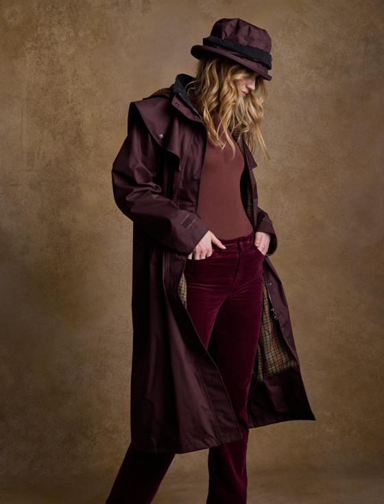 Aran Cashmere Donegal Ladies Waterproof Full Length Coat - Deep Claret