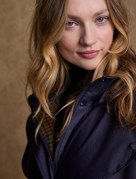 Aran Cashmere Donegal Ladies Waterproof Full Length Coat - Navy