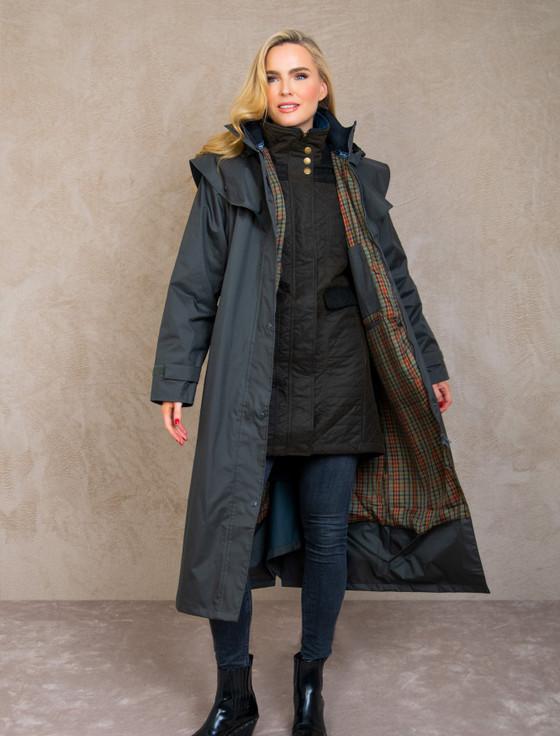 Aran Cashmere Donegal Ladies Waterproof Full Length Coat - Olive