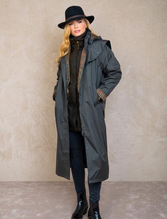 aran cashmere Donegal Ladies Waterproof Full Length Coat - Olive