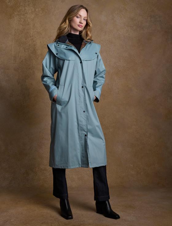 Aran Cashmere Donegal Ladies Waterproof Full Length Coat - Smoke Blue