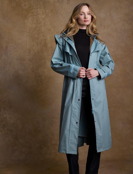 Aran Cashmere Donegal Ladies Waterproof Full Length Coat - Smoke Blue