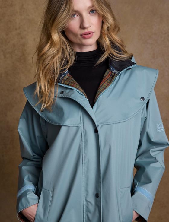 Aran Cashmere Donegal Ladies Waterproof Full Length Coat - Smoke Blue