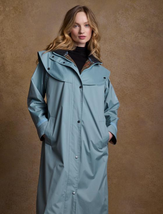 aran cashmere Donegal Ladies Waterproof Full Length Coat - Smoke Blue