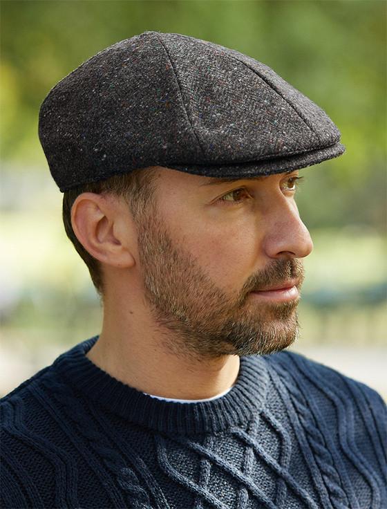Aran Cashmere Donegal Tweed 8 Piece Panel Cap - Charcoal Fleck