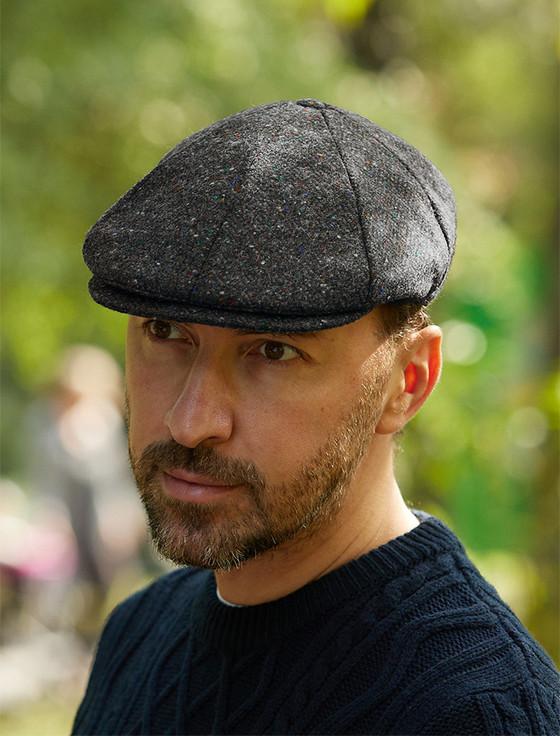 aran cashmere Donegal Tweed 8 Piece Panel Cap - Charcoal Fleck