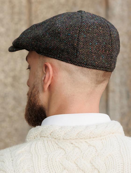 Aran Cashmere Donegal Tweed 8 Piece Panel Cap - Green Fleck