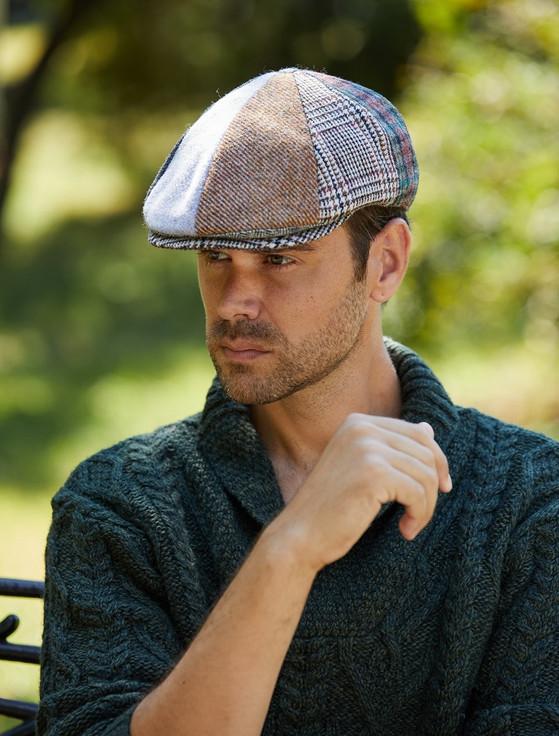 Aran Cashmere Donegal Tweed 8 Piece Panel Cap - Patchwork