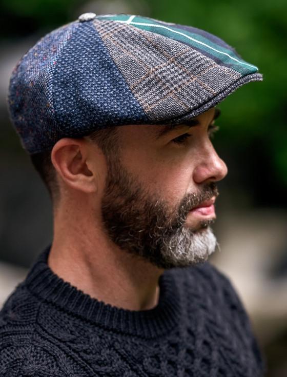 aran cashmere Donegal Tweed 8 Piece Panel Cap - Patchwork