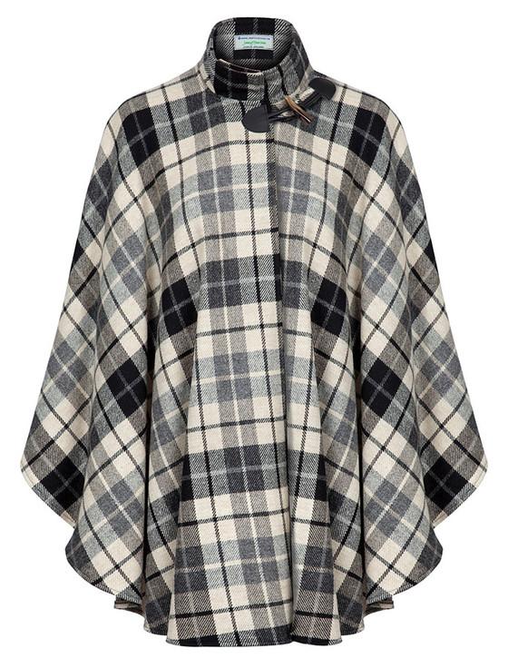 Aran Cashmere Donegal Tweed Cape With Fastening Toggle - Grey Black & Cream