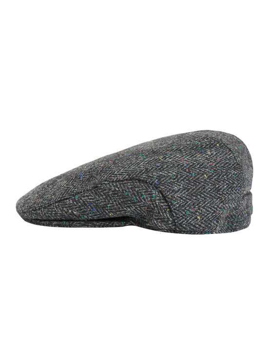 Aran Cashmere Donegal Tweed Flat Cap - Charcoal Fleck