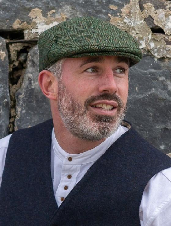 Aran Cashmere Donegal Tweed Herringbone Flat Cap - Green
