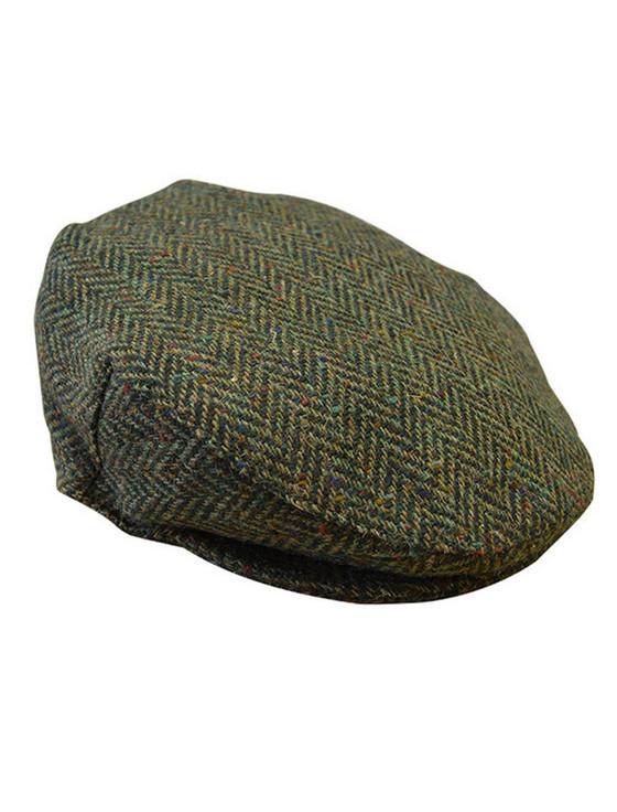Aran Cashmere Donegal Tweed Herringbone Flat Cap - Green