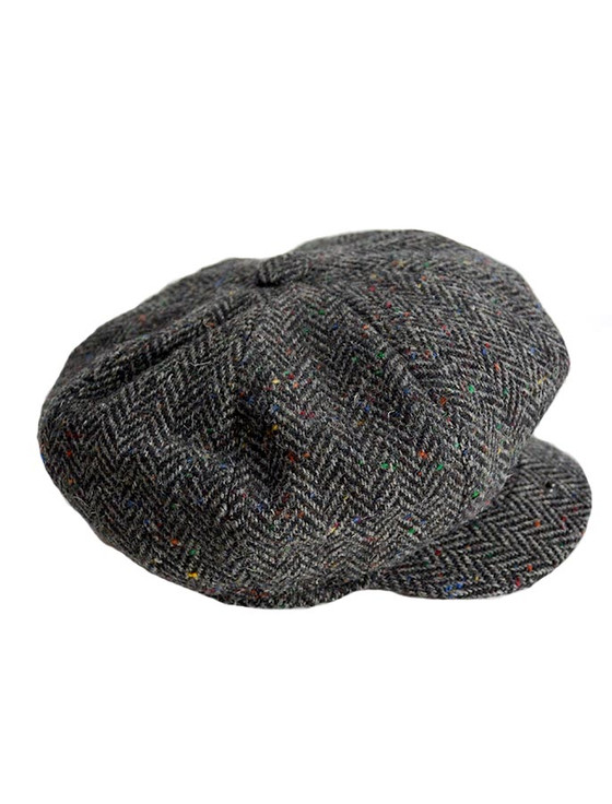 Aran Cashmere Donegal Tweed Men's Driving Cap - Charcoal