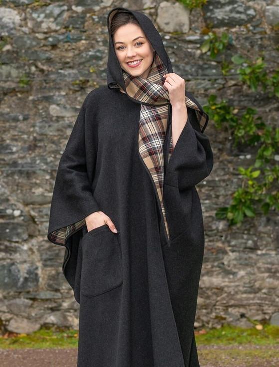 Aran Cashmere Donegal Tweed Pure Wool Country Walking Cape - Charcoal