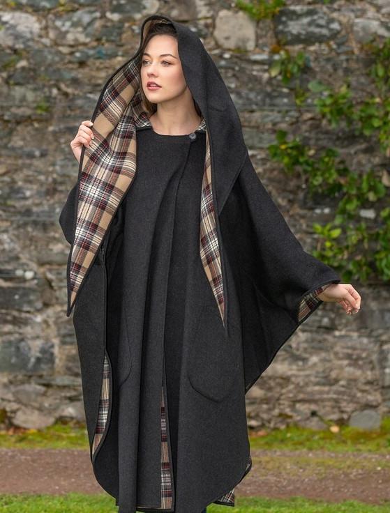 Aran Cashmere Donegal Tweed Pure Wool Country Walking Cape - Charcoal
