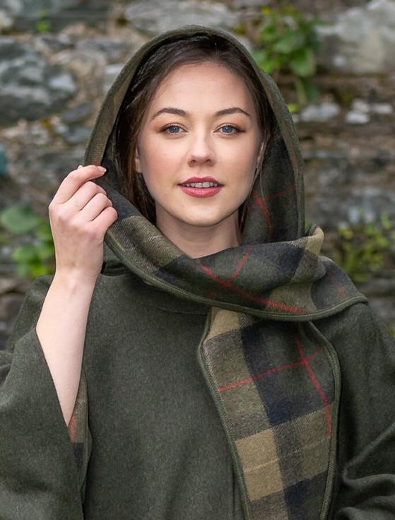 Aran Cashmere Donegal Tweed Pure Wool Country Walking Cape - Moss Green