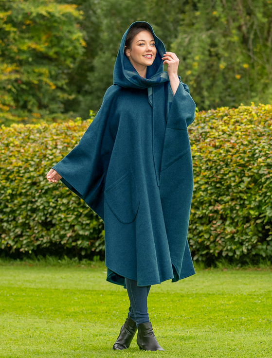 aran cashmere Donegal Tweed Pure Wool Country Walking Cape - Teal