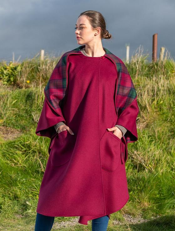 Aran Cashmere Donegal Tweed Pure Wool Country Walking Cape - Wine
