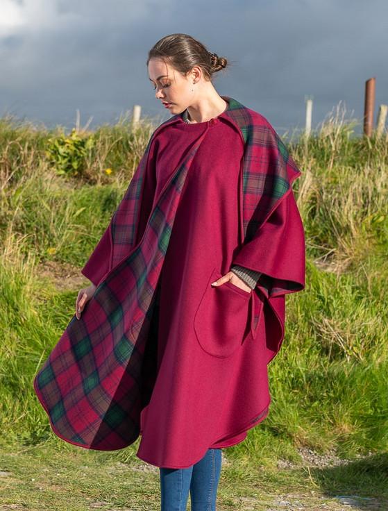 Aran Cashmere Donegal Tweed Pure Wool Country Walking Cape - Wine
