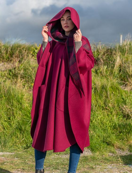 Aran Cashmere Donegal Tweed Pure Wool Country Walking Cape - Wine