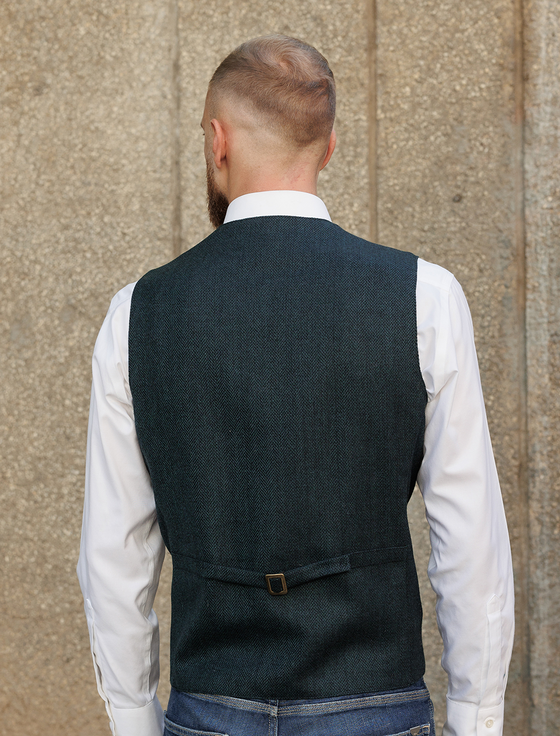 Aran Cashmere Donegal Tweed Waistcoat - Blackwatch Twill
