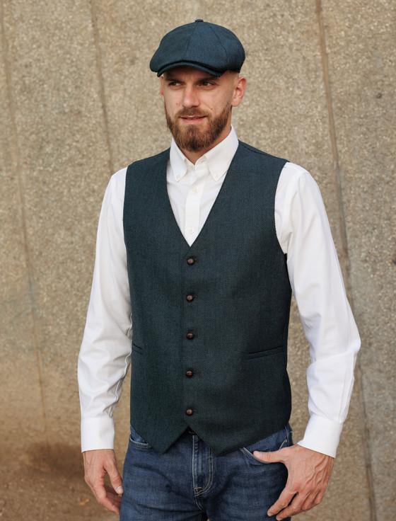 aran cashmere Donegal Tweed Waistcoat - Blackwatch Twill