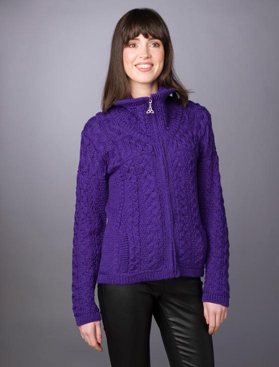 Aran Cashmere Double Collar Zip Merino Aran Cardigan‎‎