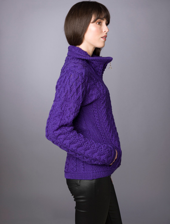 Aran Cashmere Double Collar Zip Merino Aran Cardigan‎‎‎