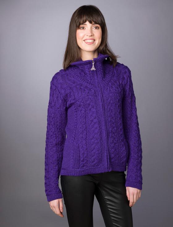 aran cashmere Double Collar Zip Merino Aran Cardigan‎‎‎
