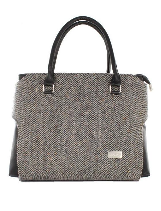 Aran Cashmere Emily Tweed & Leather Bag - Grey Herringbone