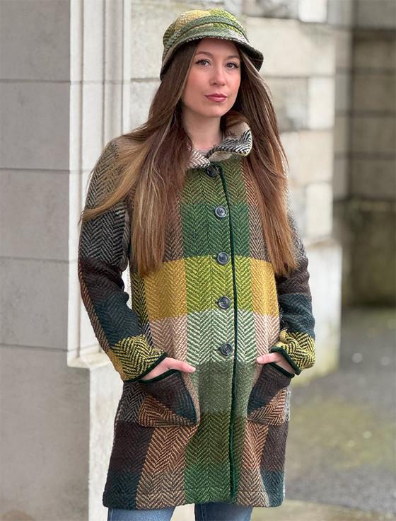 aran cashmere Emma Tweed Herringbone Coat - Donegal Forest