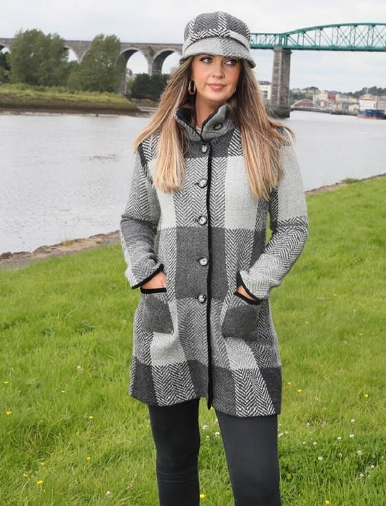 aran cashmere Emma Tweed Herringbone Coat - Donegal Grey